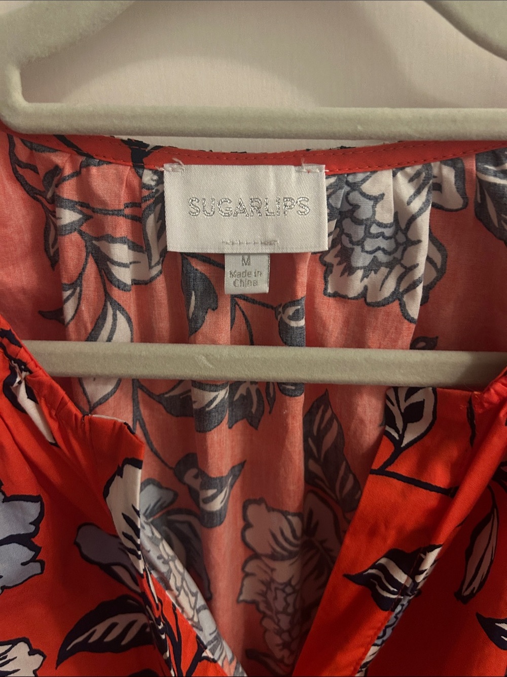 Sugar Lips Floral Midi Dress Orange Blue Smocked Waist Flutter Sleeve - Picture 2 of 4